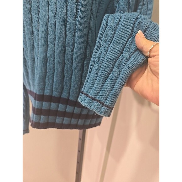 Vtg Brooks Bros Cable Knit Sweater Womens M Teal Blue V Neck Long Sleeve Classic - Picture 3 of 7
